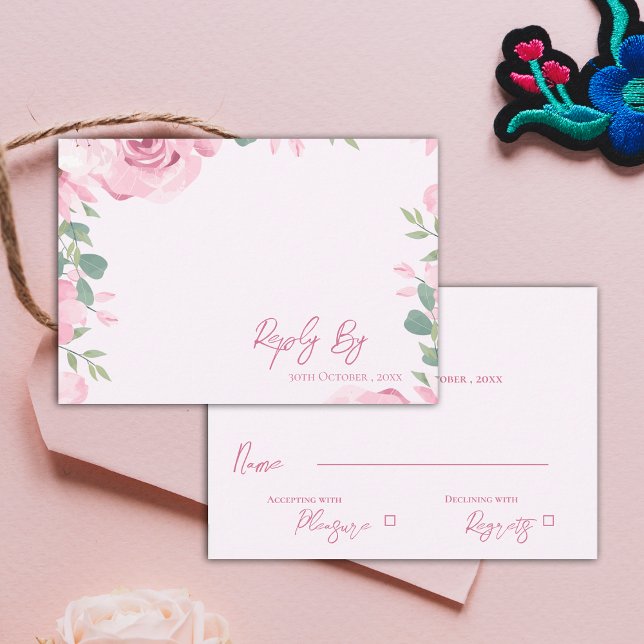 Elegant Watercolor Blush Pink Floral Wedding RSVP Card (Elegant Watercolor Blush Pink Floral Wedding RSVP Card)