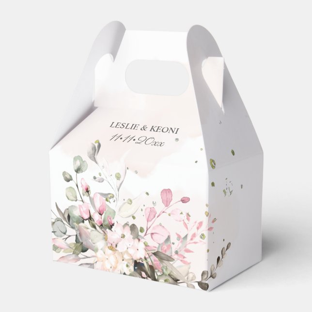 Elegant Watercolor Blush Pink Gum Eucalyptus Favour Box (Front Side)