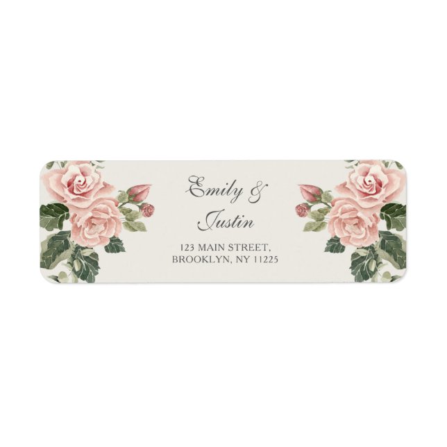 Elegant Watercolor Blush Pink Rose Wedding Address (Front)
