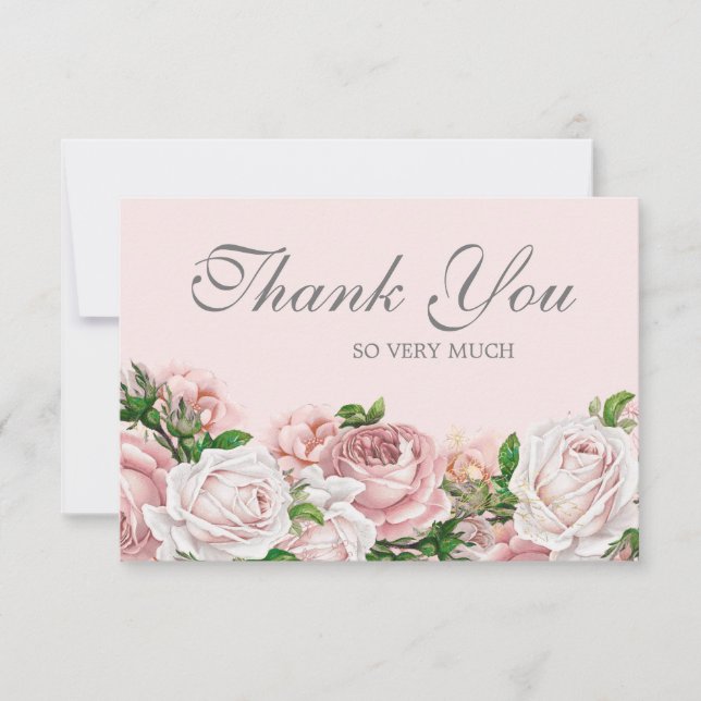 Elegant Watercolor Blush Pink Roses Thank You (Front)