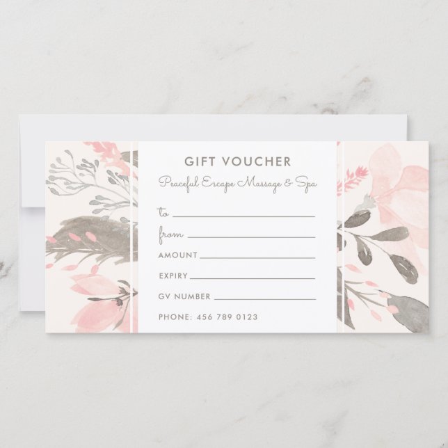 Elegant Watercolor Blush Pink Taupe Gift Voucher (Front)