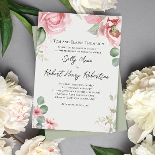 Elegant Watercolor Blush Pink Wedding Floral Invitation