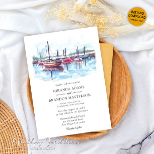 Elegant Watercolor Boat Wedding Invitation