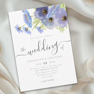 Elegant Watercolor Boho Floral Blue Wedding Invitation