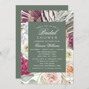Elegant Watercolor Boho Floral Bridal Shower Invitation