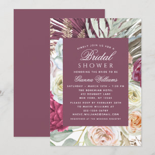 Elegant Watercolor Boho Floral Bridal Shower Invitation