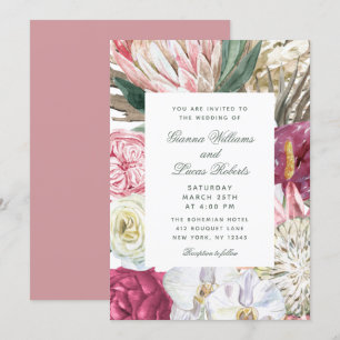 Elegant Watercolor Boho Floral Country Wedding Invitation