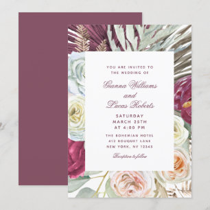 Elegant Watercolor Boho Floral Country Wedding Invitation