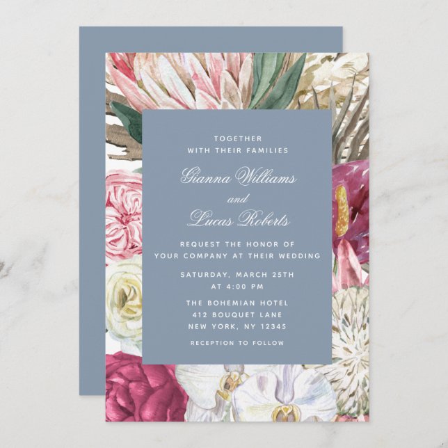 Elegant Watercolor Boho Floral Country Wedding Invitation (Front/Back)