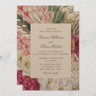 Elegant Watercolor Boho Floral Country Wedding Invitation