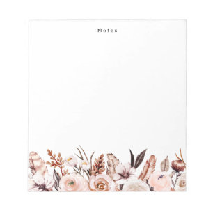 Elegant Watercolor Boho Floral Personalised Notepad