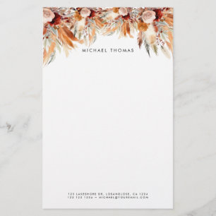 Elegant Watercolor Boho Floral Personalised  Stationery