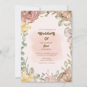 elegant watercolor BOHO FLORAL WEDDING Invitation