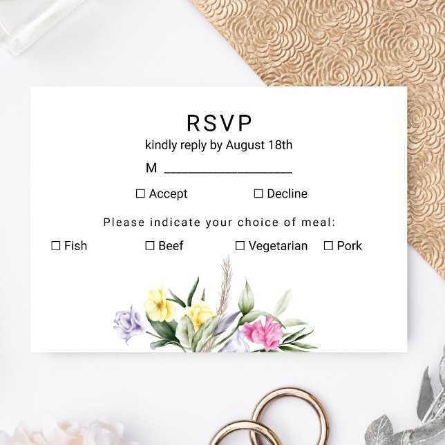Elegant Watercolor Boho Floral Wedding RSVP Card (Creator Uploaded)