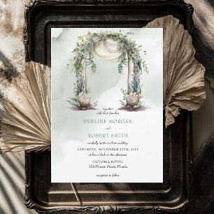 Elegant watercolor boho greenery leafy arch invitation