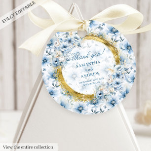 Elegant Watercolor Boho Pastel Blue Gold Wedding Favour Tags