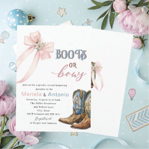 Elegant Watercolor Boots or Bows Baby Shower Invitation