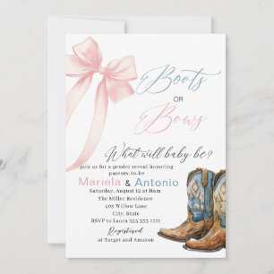 Elegant Watercolor Boots or Bows Baby Shower Invitation