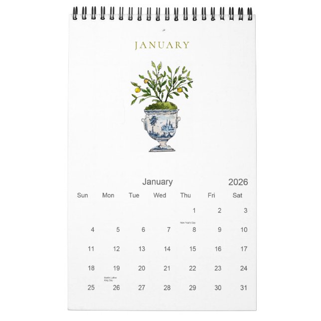 Elegant Watercolor Botanical 2026 Calendar  (Jan 2026)