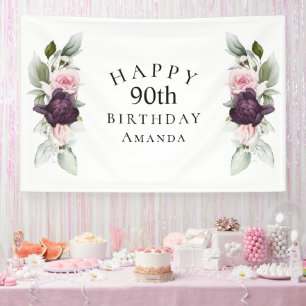 Elegant Watercolor Botanical 90th Birthday Banner