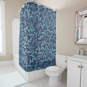 Elegant Watercolor Botanical Blue Leaves Pattern   Shower Curtain