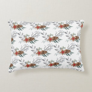Elegant Watercolor Botanical Christmas Holiday Decorative Cushion