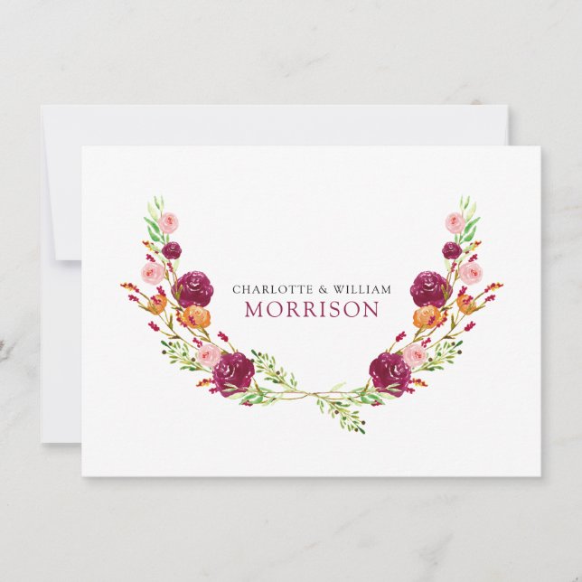 Elegant Watercolor Botanical Couple Monogram Card (Front)