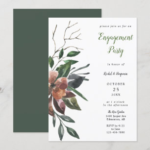 elegant watercolor botanical engagement party invitation