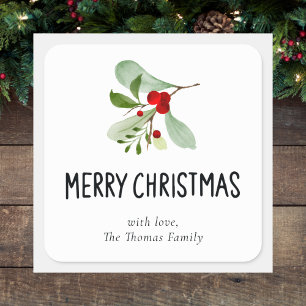 Elegant Watercolor Botanical Festive Christmas Square Sticker
