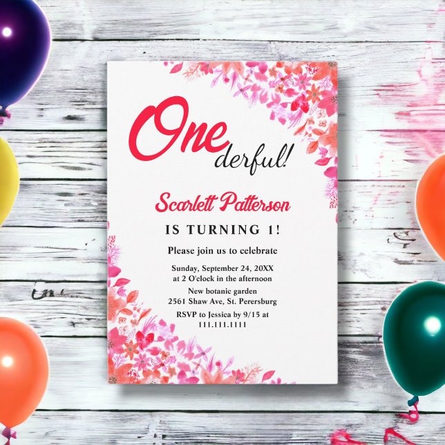 Elegant Watercolor Botanical Floral 1st Birthday Invitation (Creator Uploaded)