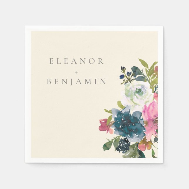 Elegant Watercolor Botanical Floral Bloom Wedding  Napkin (Front)