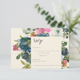 Elegant Watercolor Botanical Floral Bloom Wedding RSVP Card