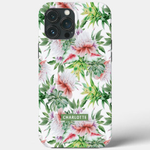 Elegant Watercolor Botanical Floral Name iPhone 13 Pro Max Case