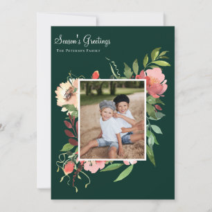 Elegant Watercolor Botanical Floral Photo Holiday Card