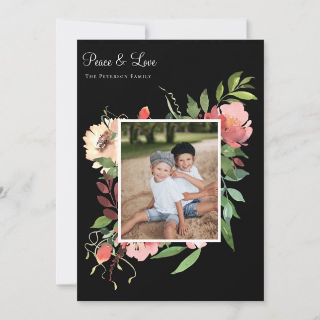 Elegant Watercolor Botanical Floral Photo Holiday Card (Front)