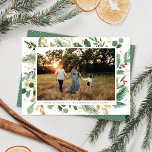 Elegant Watercolor Botanical Frame Photo Christmas Holiday Card<br><div class="desc">This elegant holiday photo card features a beautiful frame of watercolor botanicals with faux gold accents. The design is simple yet elegant. On the front of the card there is one horizontal photo. On the back you will find a coordinating green and white polka dot pattern.</div>