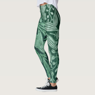 Elegant Watercolor Botanical Green Leaves Artwork Leggings