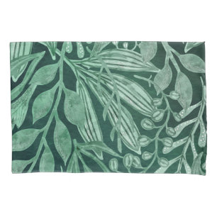 Elegant Watercolor Botanical Green Leaves Artwork Pillowcase