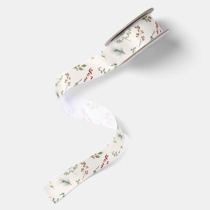 Elegant Watercolor Botanical Greenery Christmas Satin Ribbon