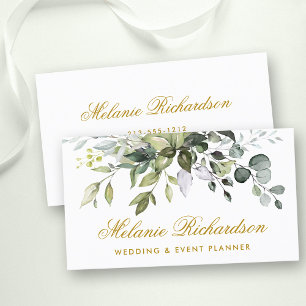Elegant Watercolor Botanical Greenery Gold Business Card