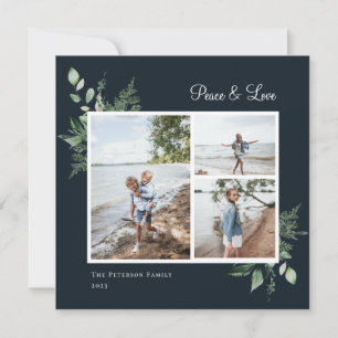 Elegant Watercolor Botanical Greenery Photo Holiday Card