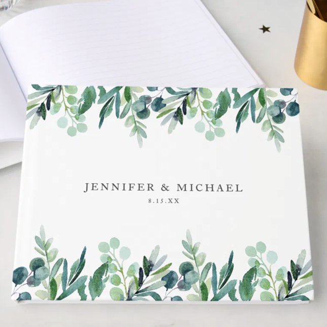 Elegant Watercolor Botanical Greenery Wedding Guest Book (Creator Uploaded)
