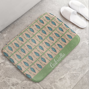 Elegant watercolor botanical leaves greenery bath mat