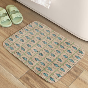 Elegant watercolor botanical leaves greenery bath mat