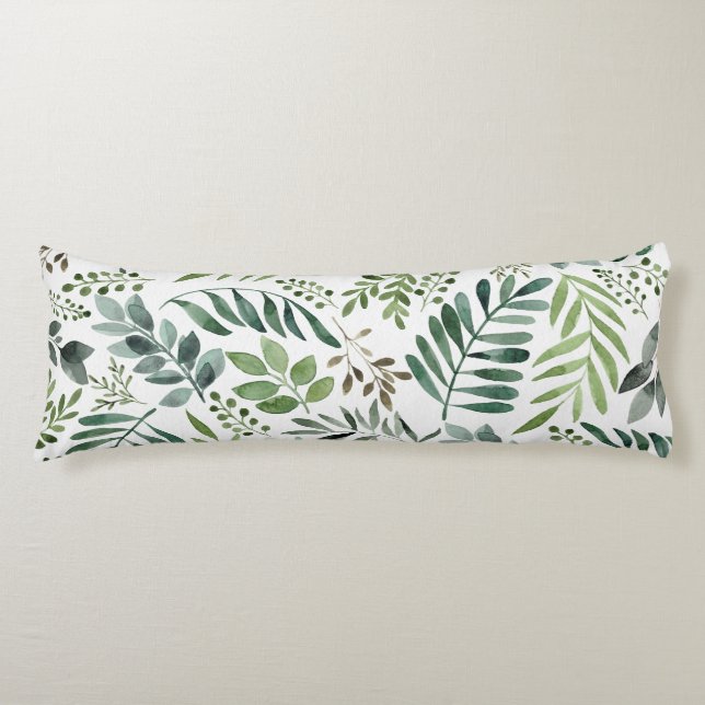 Elegant Watercolor Botanical Leaves Pattern  Body Cushion (Front)