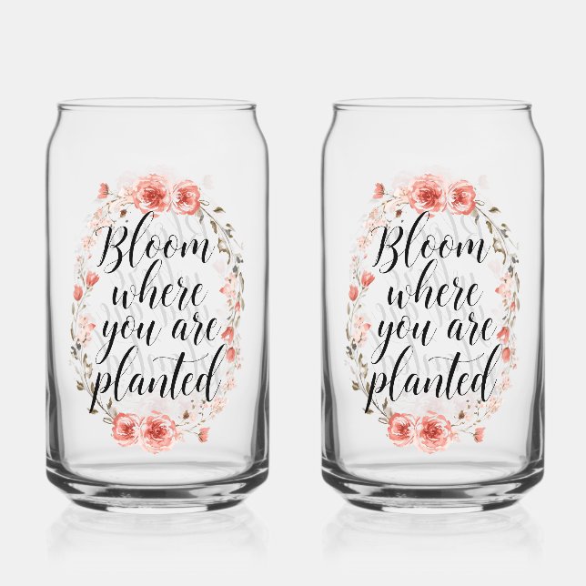 Elegant Watercolor Botanical Message Can Glass (Front)