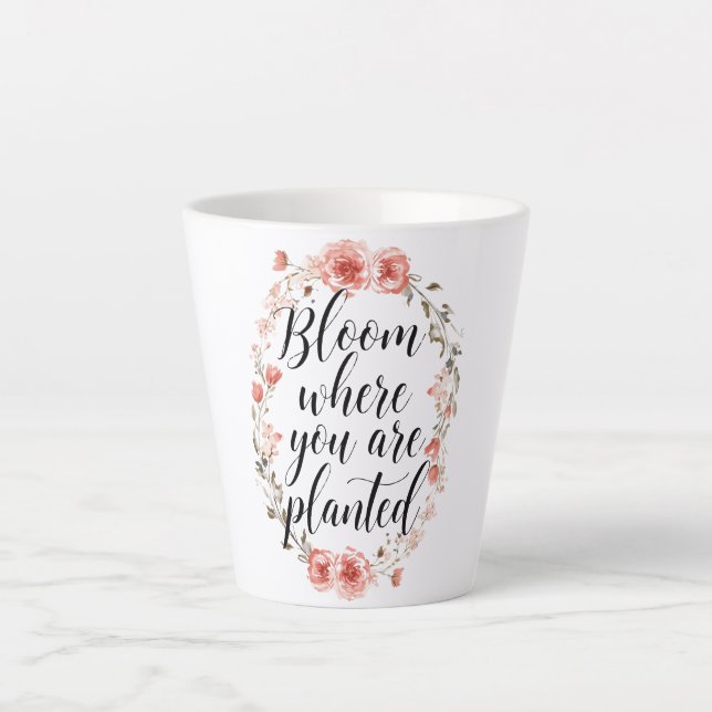 Elegant Watercolor Botanical Message Latte Mug (Front)