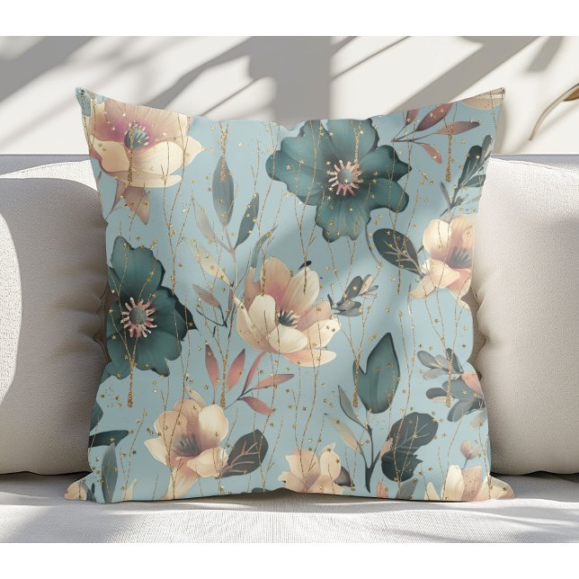 Elegant Watercolor Botanical Pattern Light Blue Cushion (Creator Uploaded)