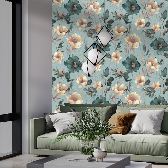 Elegant Watercolor Botanical Pattern Light Blue Wallpaper (Creator Uploaded)