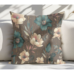 Elegant Watercolor Botanical Pattern Mocha Cushion